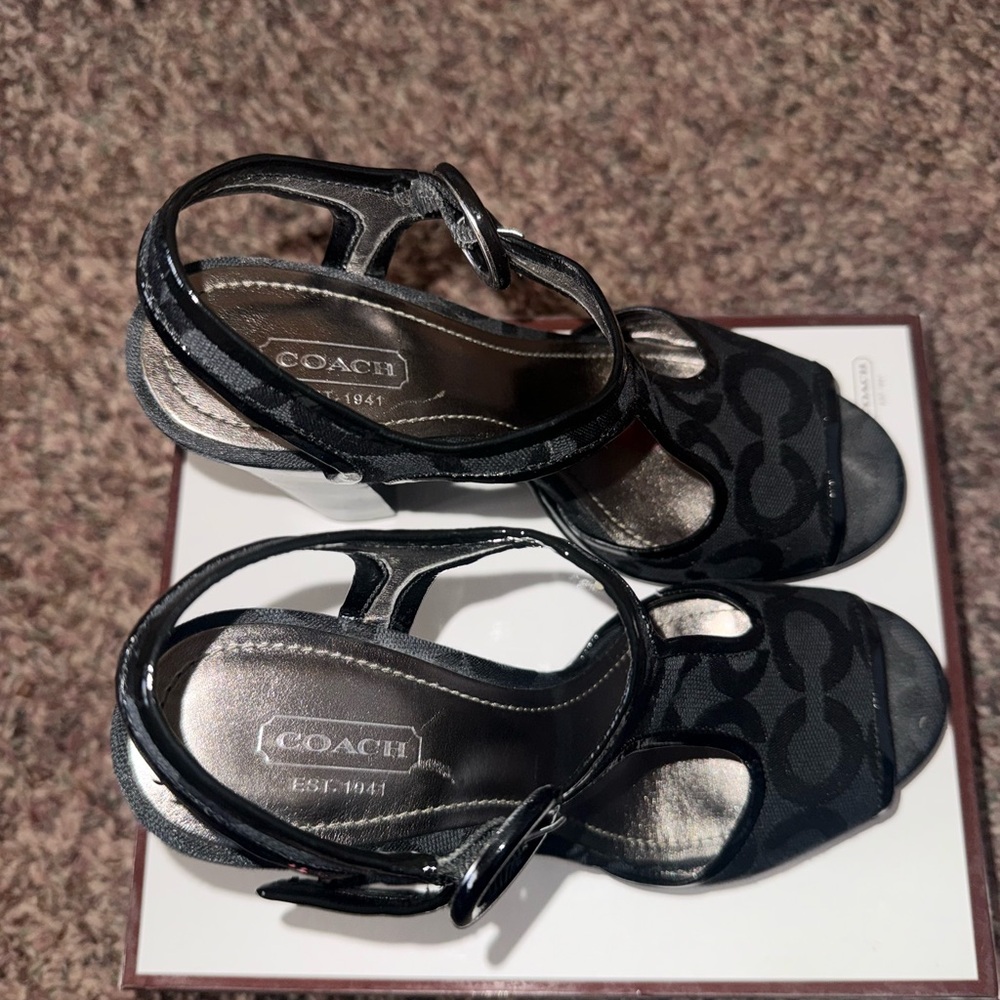 Coach Black Signature T-Strap Heels - Picture 3 of 5